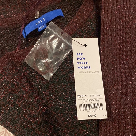 NWT Apt 9 Sparkle Wine Metallic Tunic Knit Sweater - Picture 3 of 5